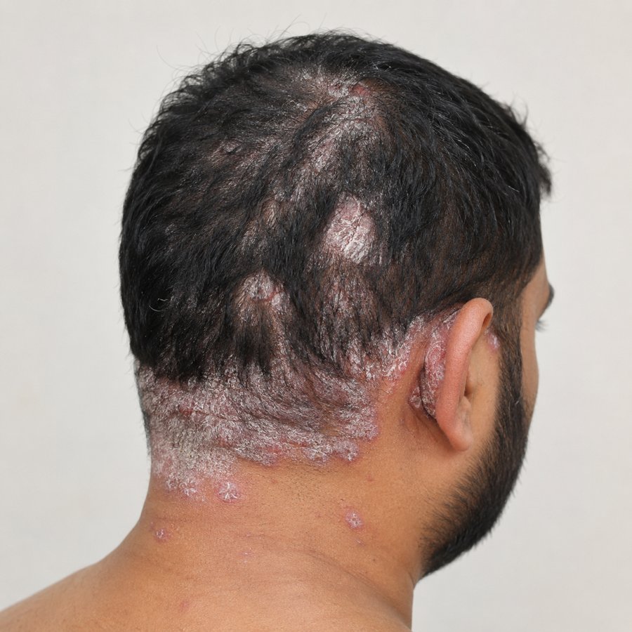 Scalp & Neck Psoriasis before homeopathic treatment